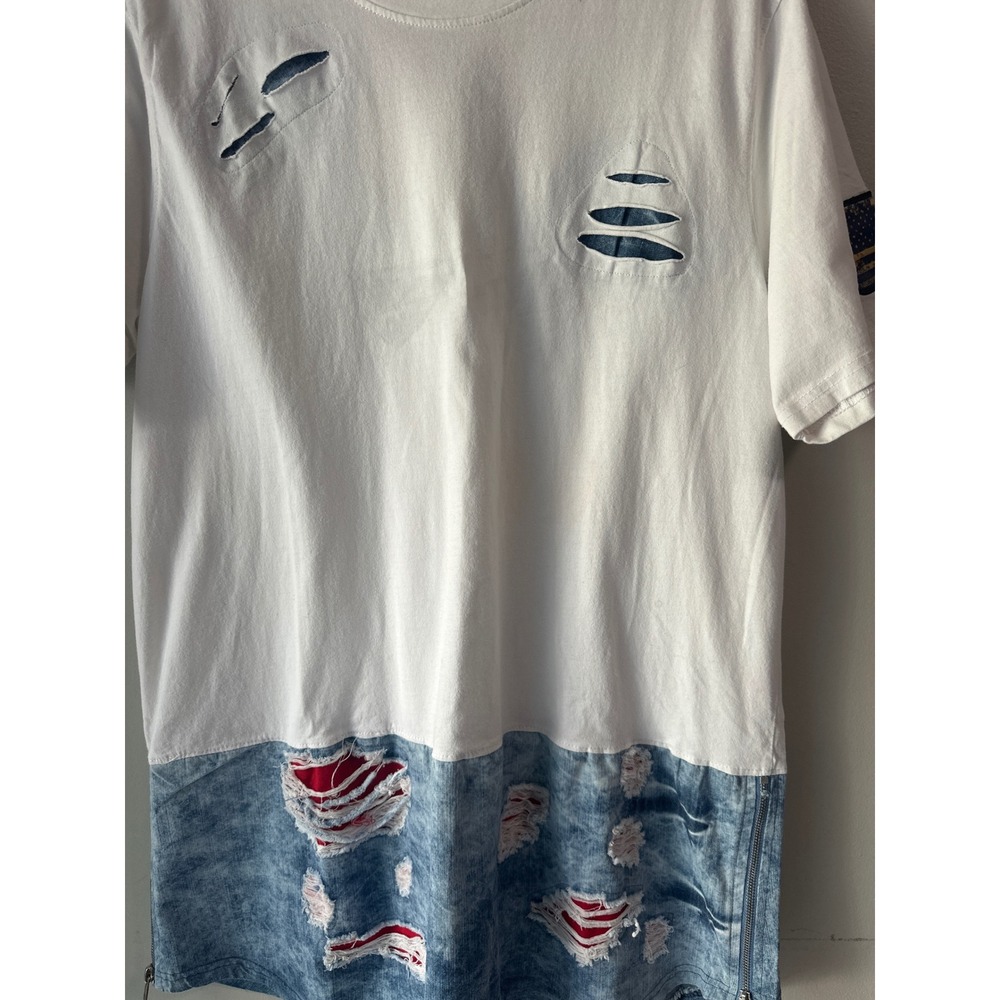 Heritage by America Mens Streetwear Longline Distressed Zip Shirt White 2X - Picture 4 of 6